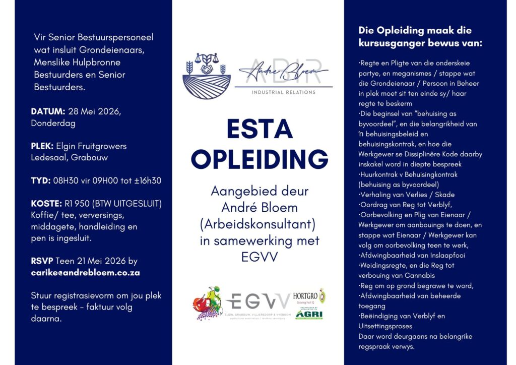 ESTA OPLEIDING 28 MEI 2026