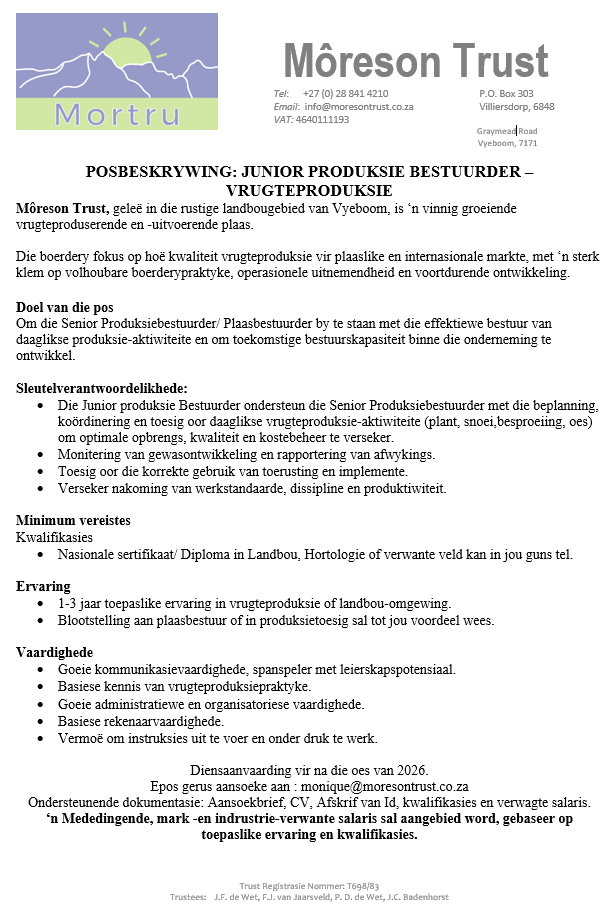 JNR PRODUKSIEBESTUURDER Môreson TRUST 022026