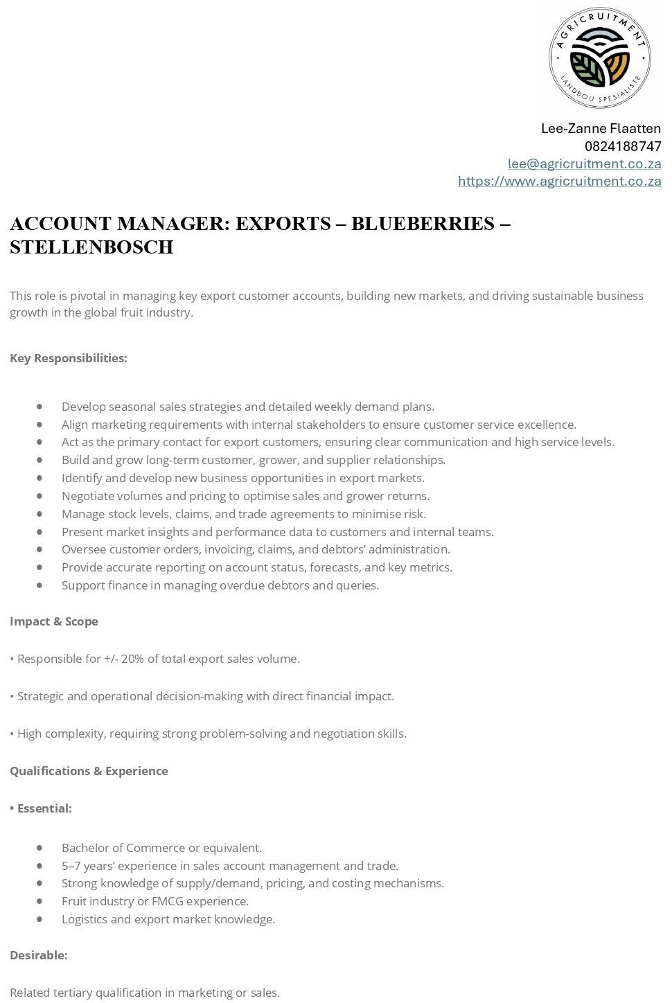 ACCOUNT MANAGER STELLENBOSCH 1