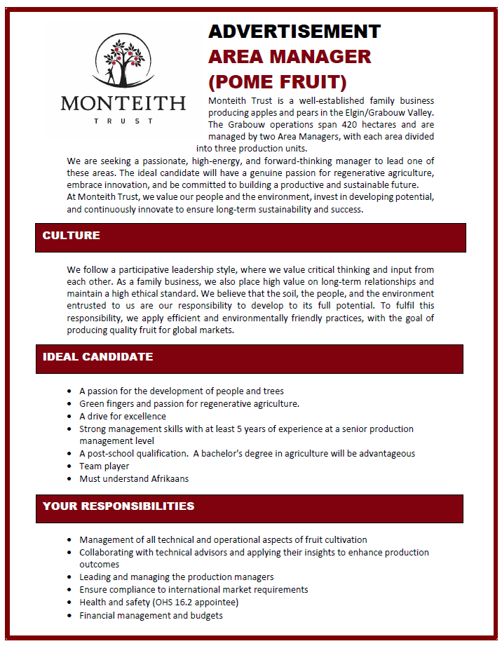 AREA MANAGER 1 MONTEITH