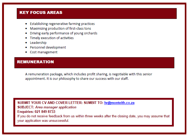 AREA MANAGER 2 MONTEITH