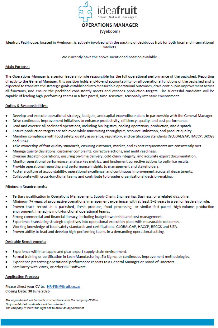 OPERATIONS MANAGER IDEAFRUIT