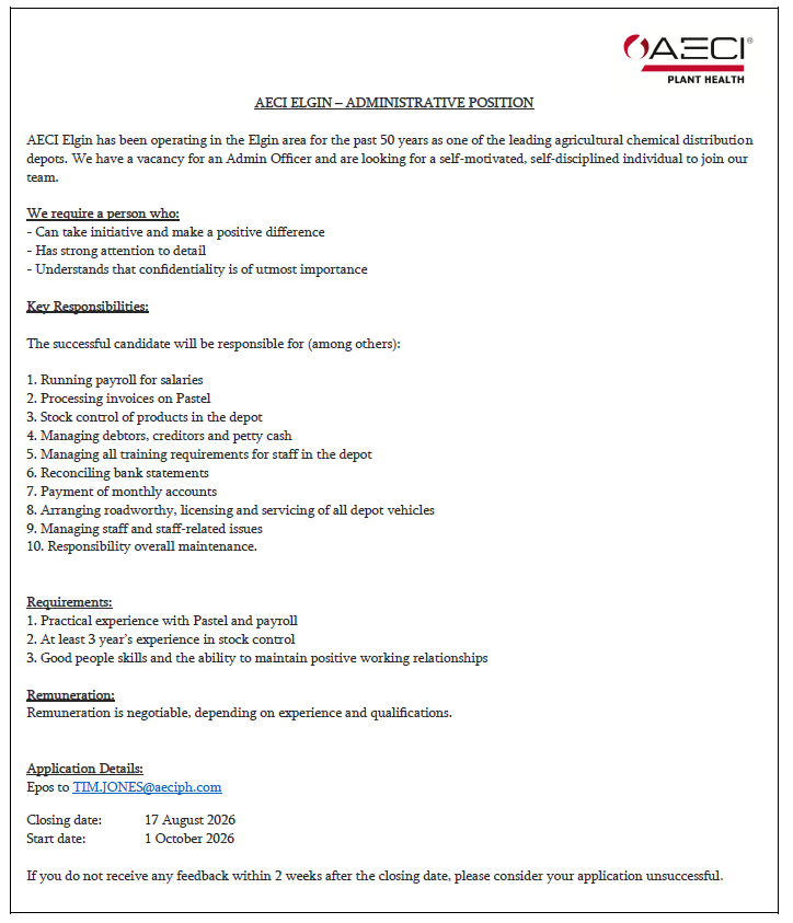 AECI ADMINISTRATIVE POSITION