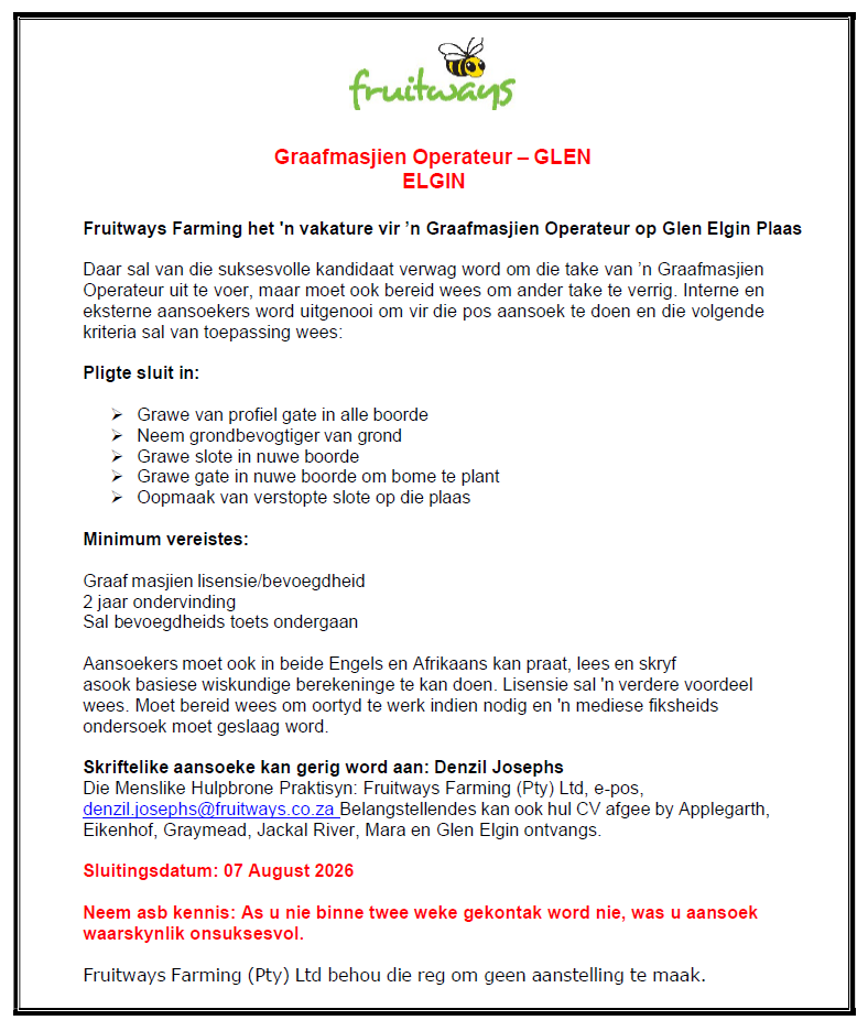 GRAAFMASJIEN OPERATEUR FRUITWAYS